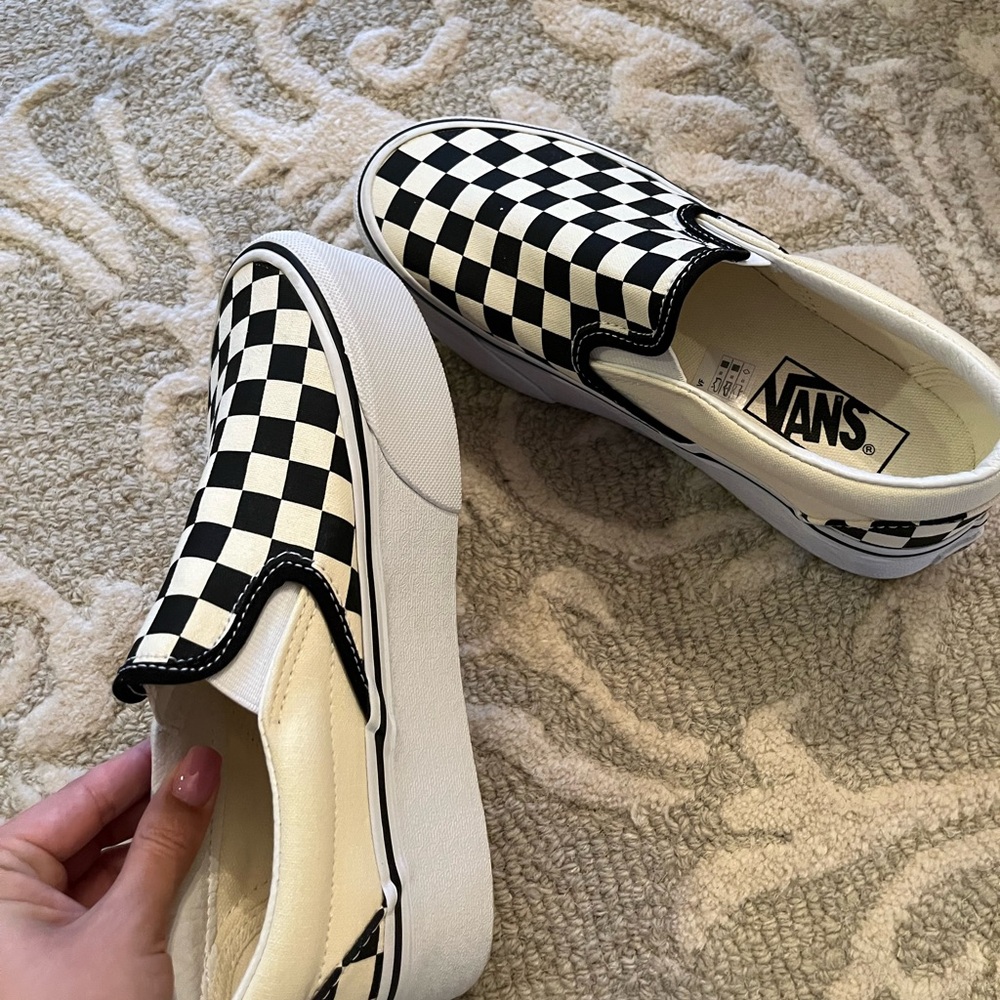Vans Black and White Checkered Sneakers Slip-On Platform Womens